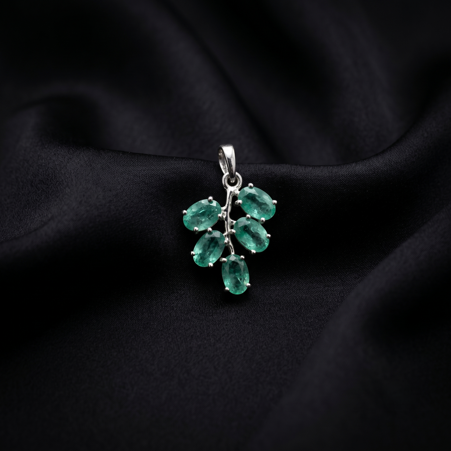 Premium Emerald Vine Silver Pendant