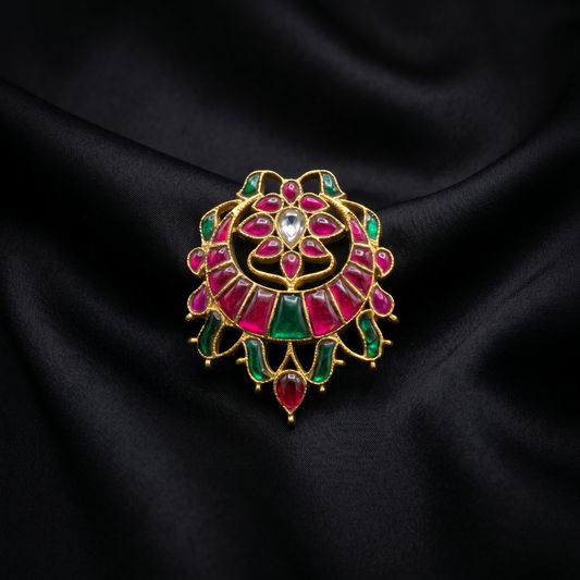 Exquisite Gold-Plated Silver Kundan Floral Pendant