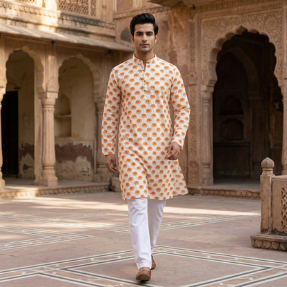 Hand-Block Elephant Print Cotton Kurta