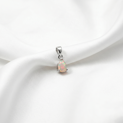 Elegant Pear-Cut Natural Opal Silver Pendant
