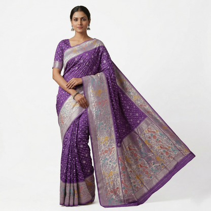 Royal Purple Bandhani Silk Saree