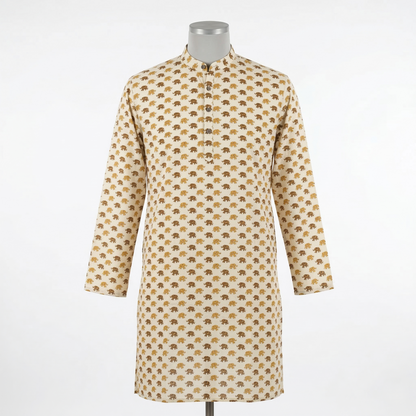 Royal Ivory Elephant Block Print Kurta