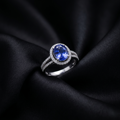 Oval Sapphire Diamond Halo Ring