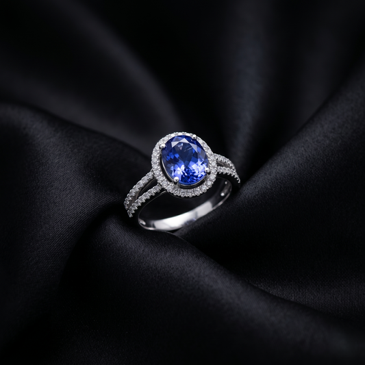 Oval Sapphire Diamond Halo Ring