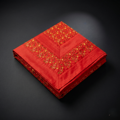 Royal Deep Orange Silk Heritage Floral Bedcover