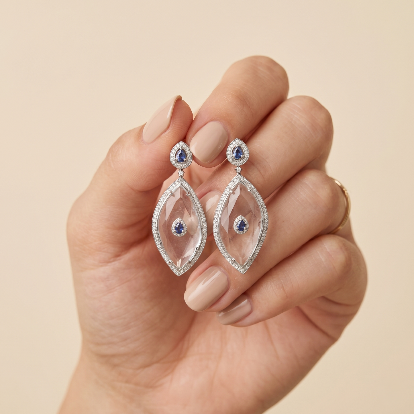 Victorian Sapphire & Carved Quartz Drop Earrings