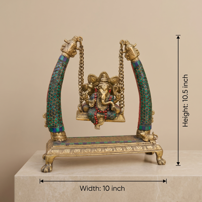 Heritage Brass Ganesha Jhoola Inlay Statue