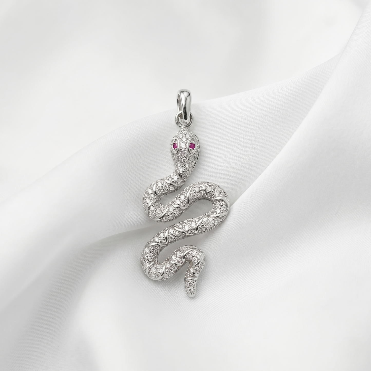 Elegant Diamond Silver Snake Pendant