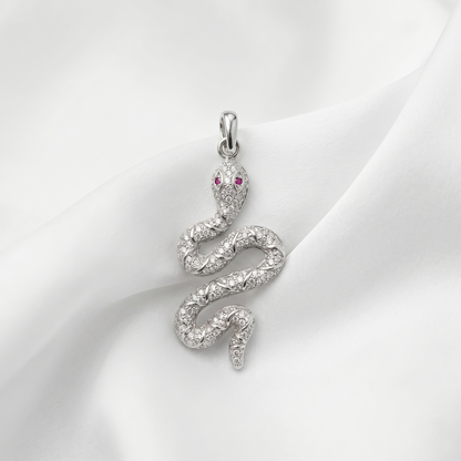 Elegant Diamond Silver Snake Pendant
