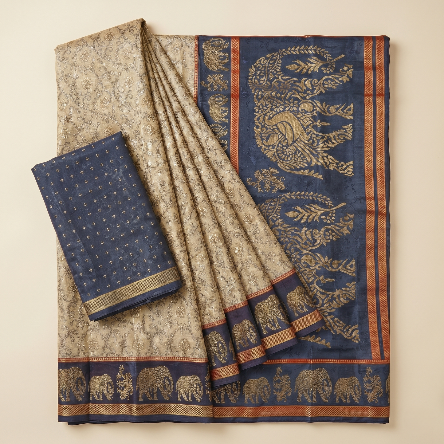 Elegant Elephant Motif Silk Saree