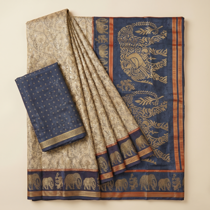 Elegant Elephant Motif Silk Saree
