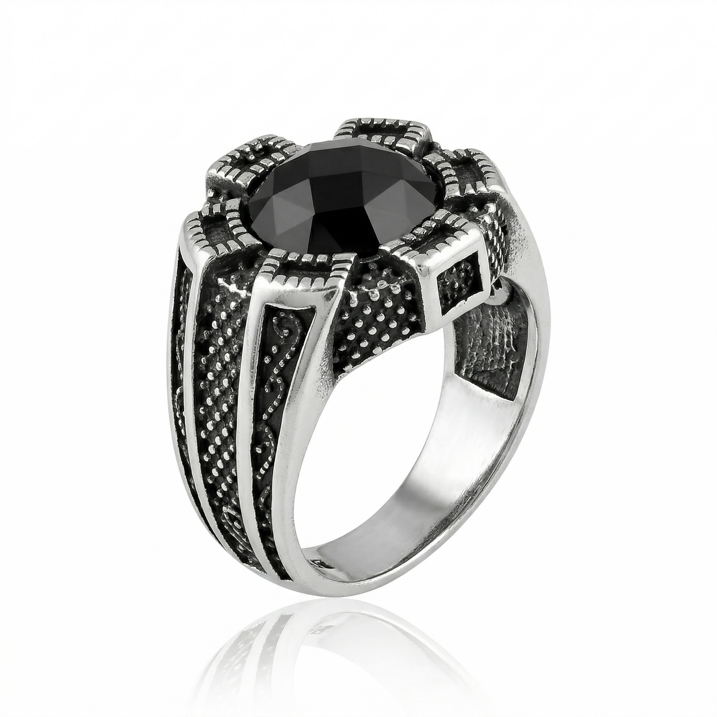 Bold Geometric Onyx Silver Signet Ring
