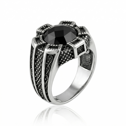 Bold Geometric Onyx Silver Signet Ring