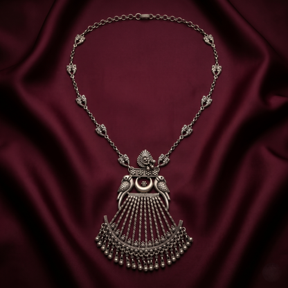 Antique Oxidized Silver Twin Bird Necklace