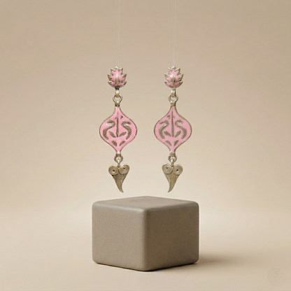 Exquisite Pink Enamel Silver Floral Drop