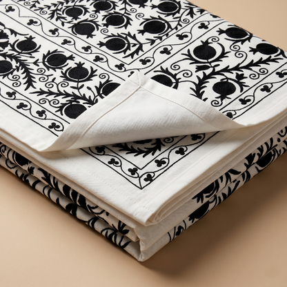 Monochrome Floral Handcrafted Luxury Cotton Bedcover