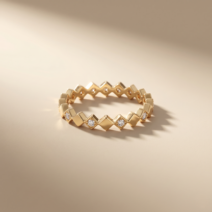 Geometric Diamond Gold Eternity Band