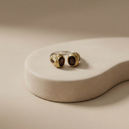 Elegant Silver Bypass Ring with Garnets