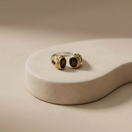 Elegant Silver Bypass Ring with Garnets