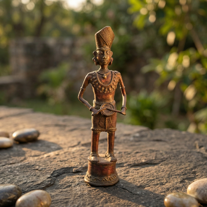 Handcrafted Brass Tribal Musician Heritage Statue