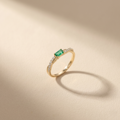 Emerald Cut Gold Twist Diamond Ring