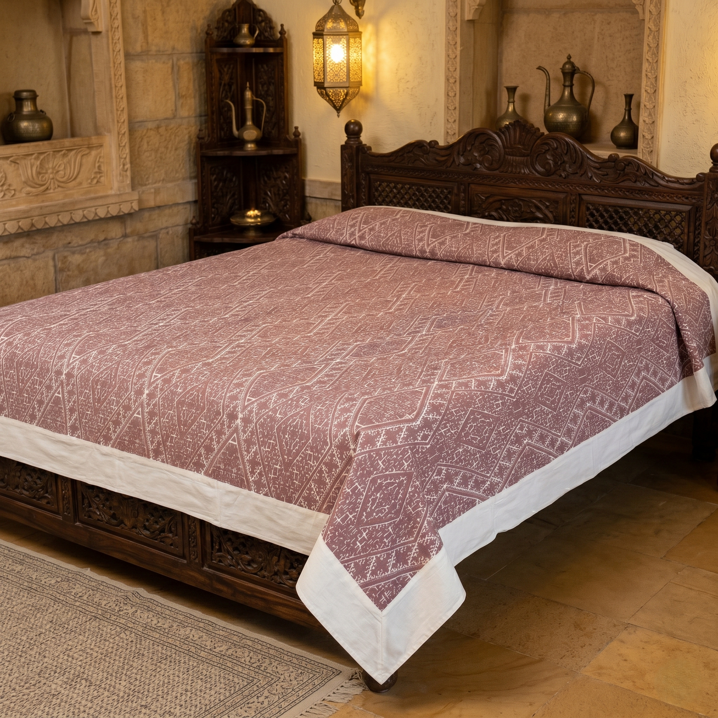 Maroon Geometric Luxury Silk Artisan Bedcover
