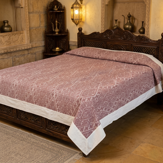 Maroon Geometric Luxury Silk Artisan Bedcover