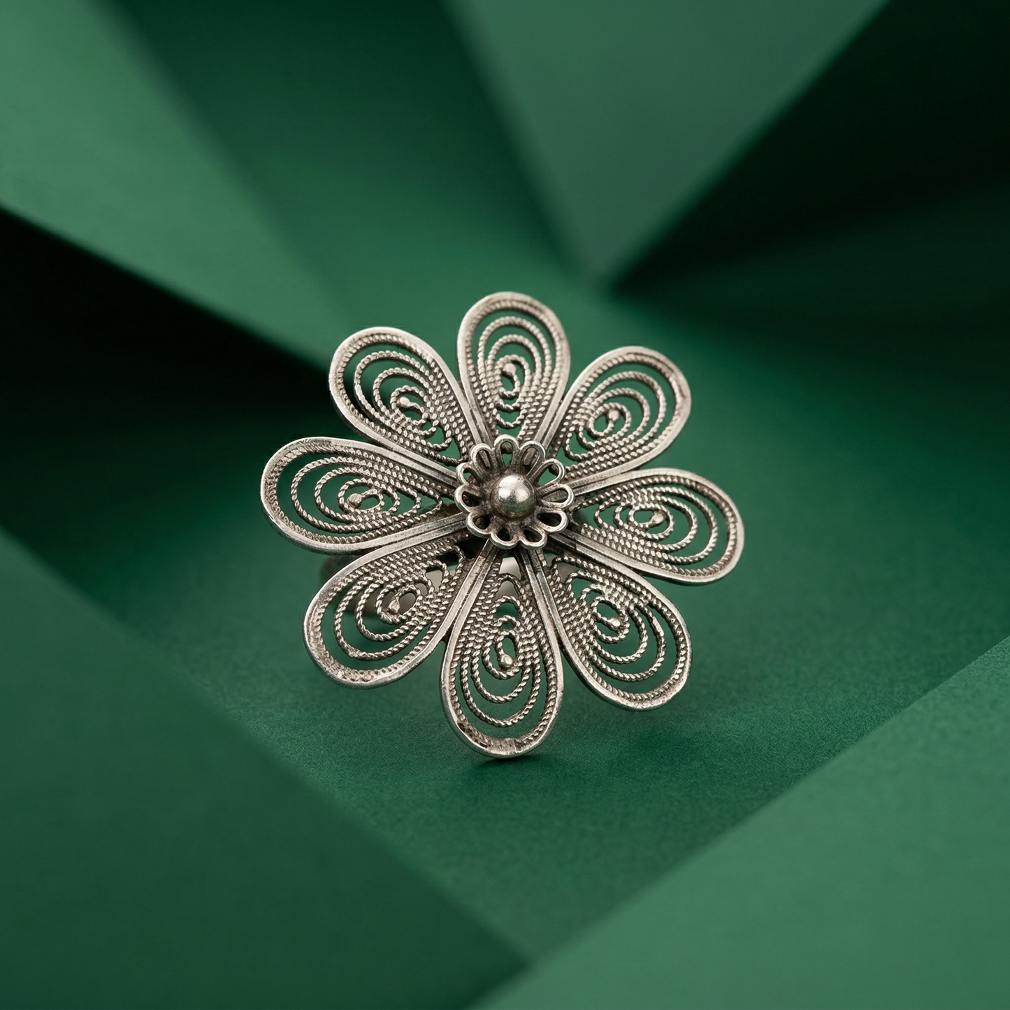 Handcrafted Silver Filigree Floral Petal Ring