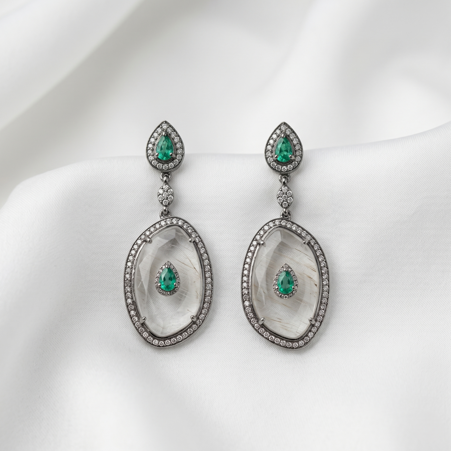 Victorian Emerald and Polki Drop Earrings