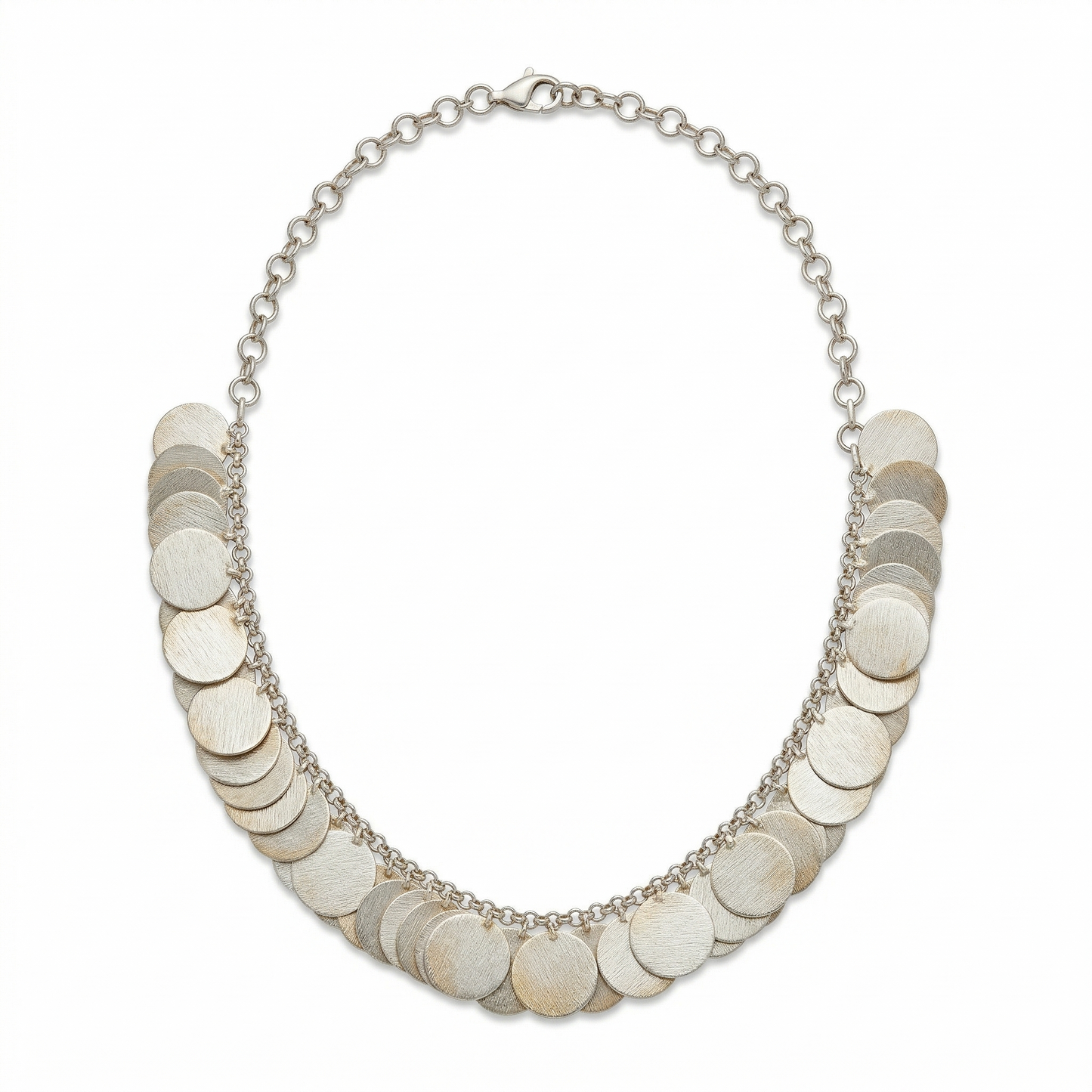 Elegance Redefined Brushed Silver Disc Necklace