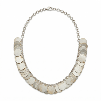 Elegance Redefined Brushed Silver Disc Necklace