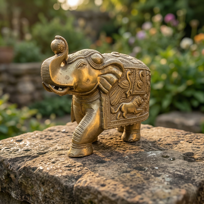 Royal Brass Elephant With Lion Engravings