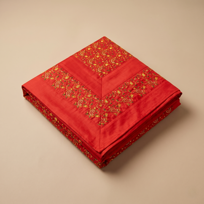 Royal Deep Orange Silk Heritage Floral Bedcover