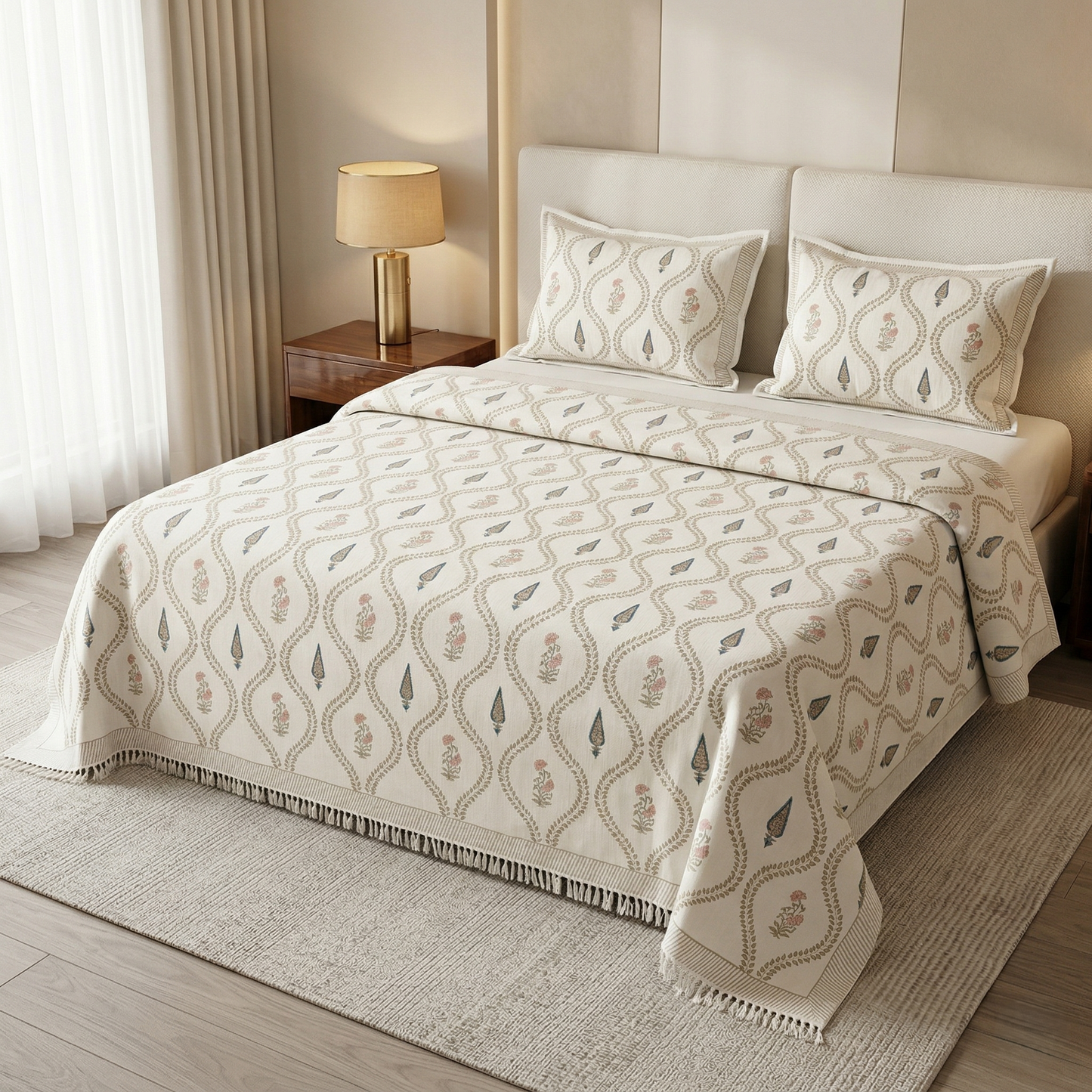 Sanganer Heritage Hand-Block Khadi Bedcover Set