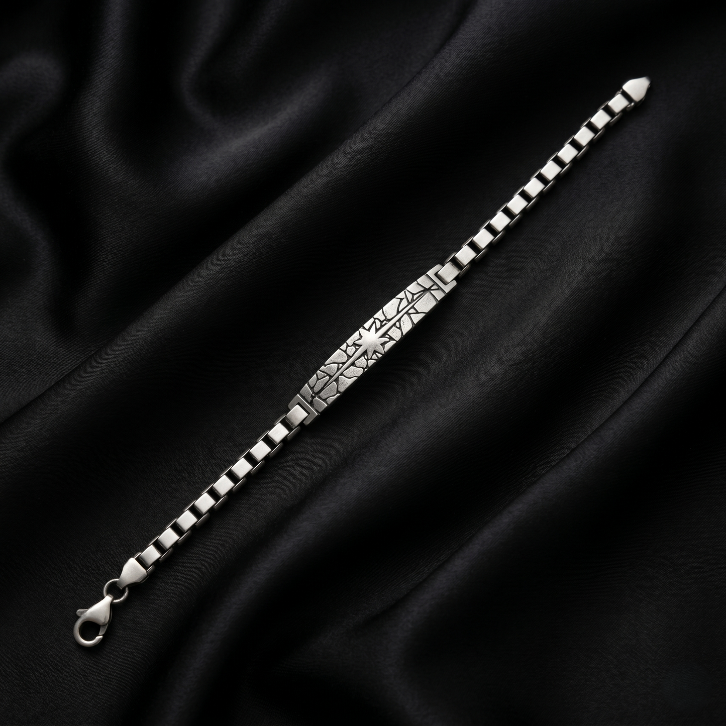 Celestial Mosaic Textured Silver Link Bracelet