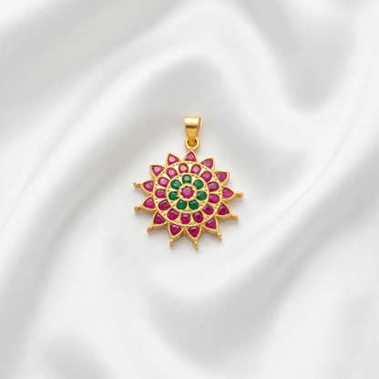 Artisan Ruby Emerald Floral Silver Pendant