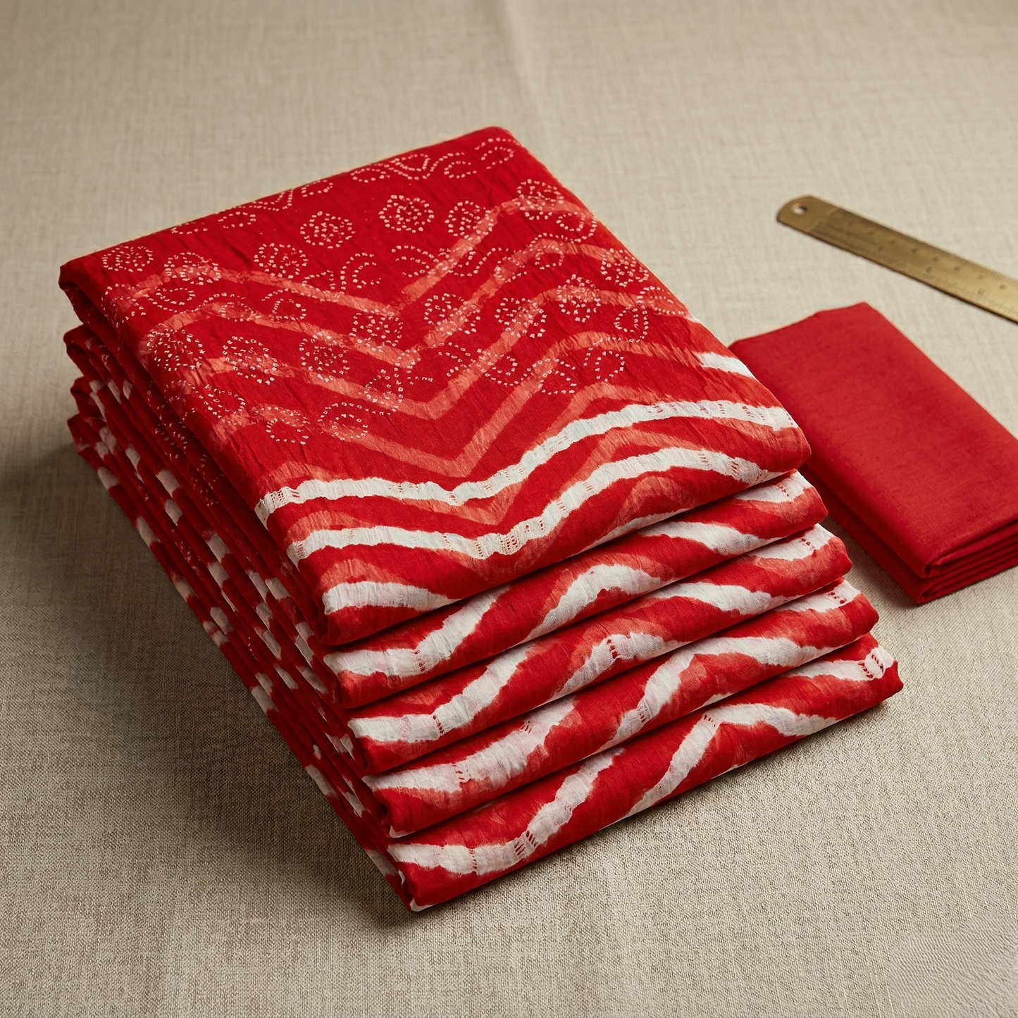 Red Leheriya Saree with Bandhani Pallu