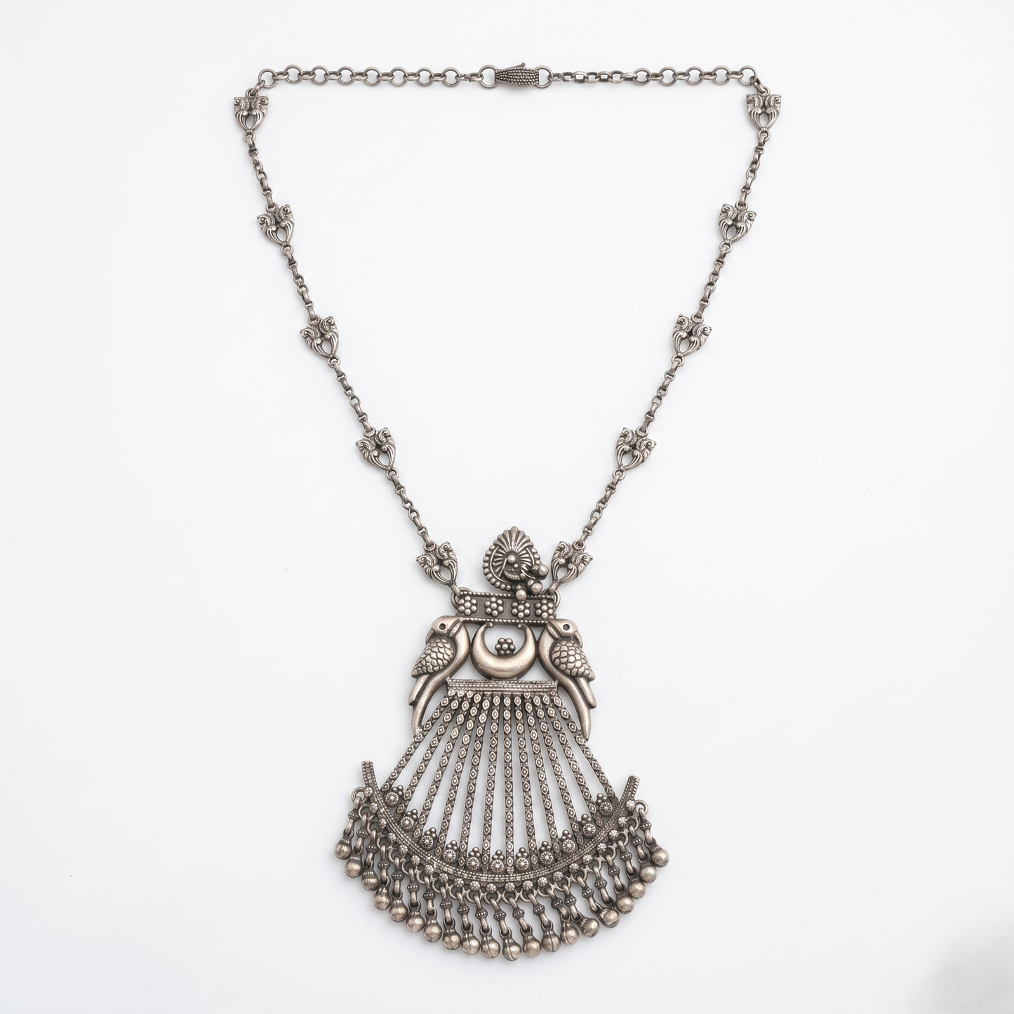 Antique Oxidized Silver Twin Bird Necklace