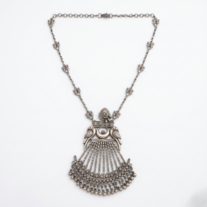 Antique Oxidized Silver Twin Bird Necklace