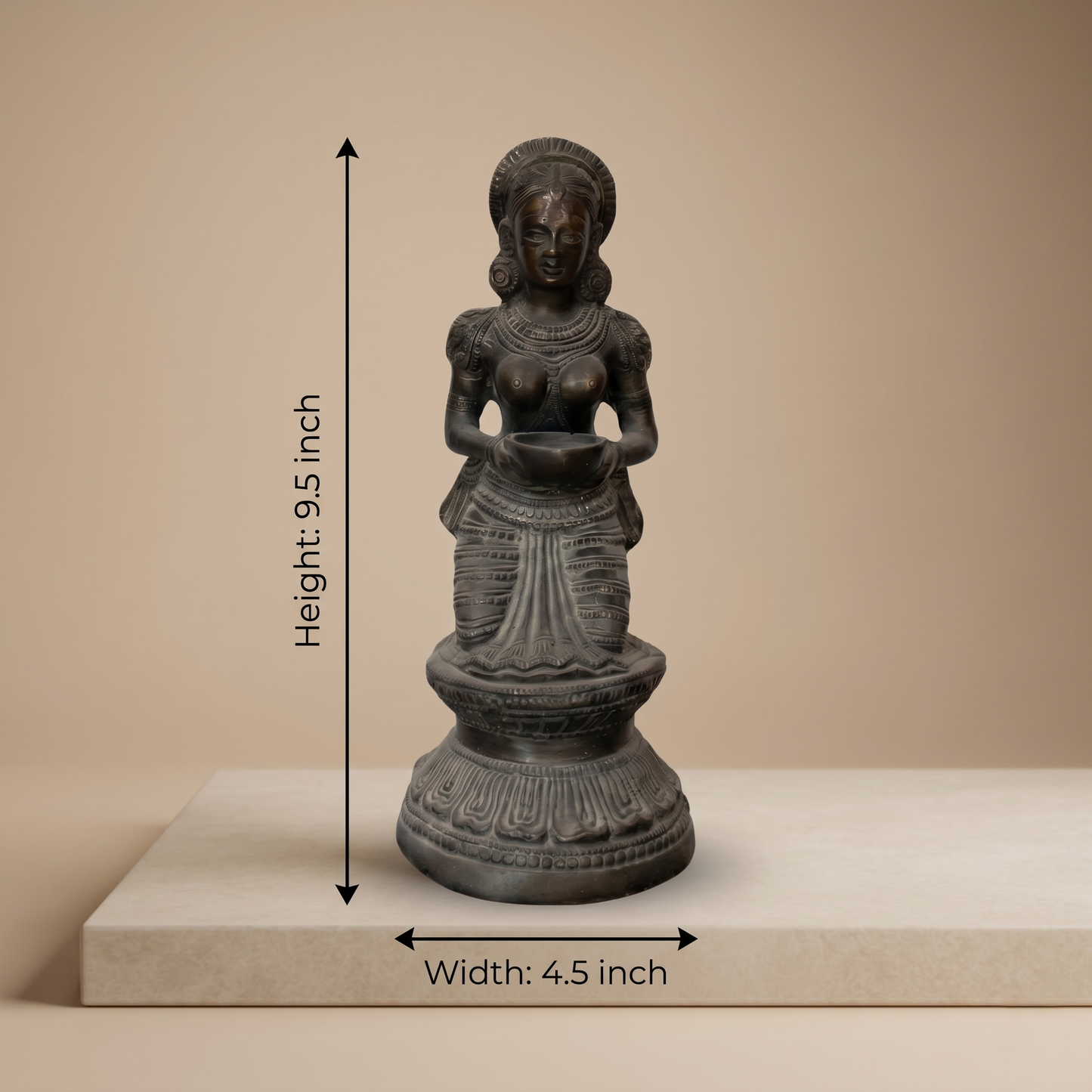 Vintage Brass Lady Diya Statue