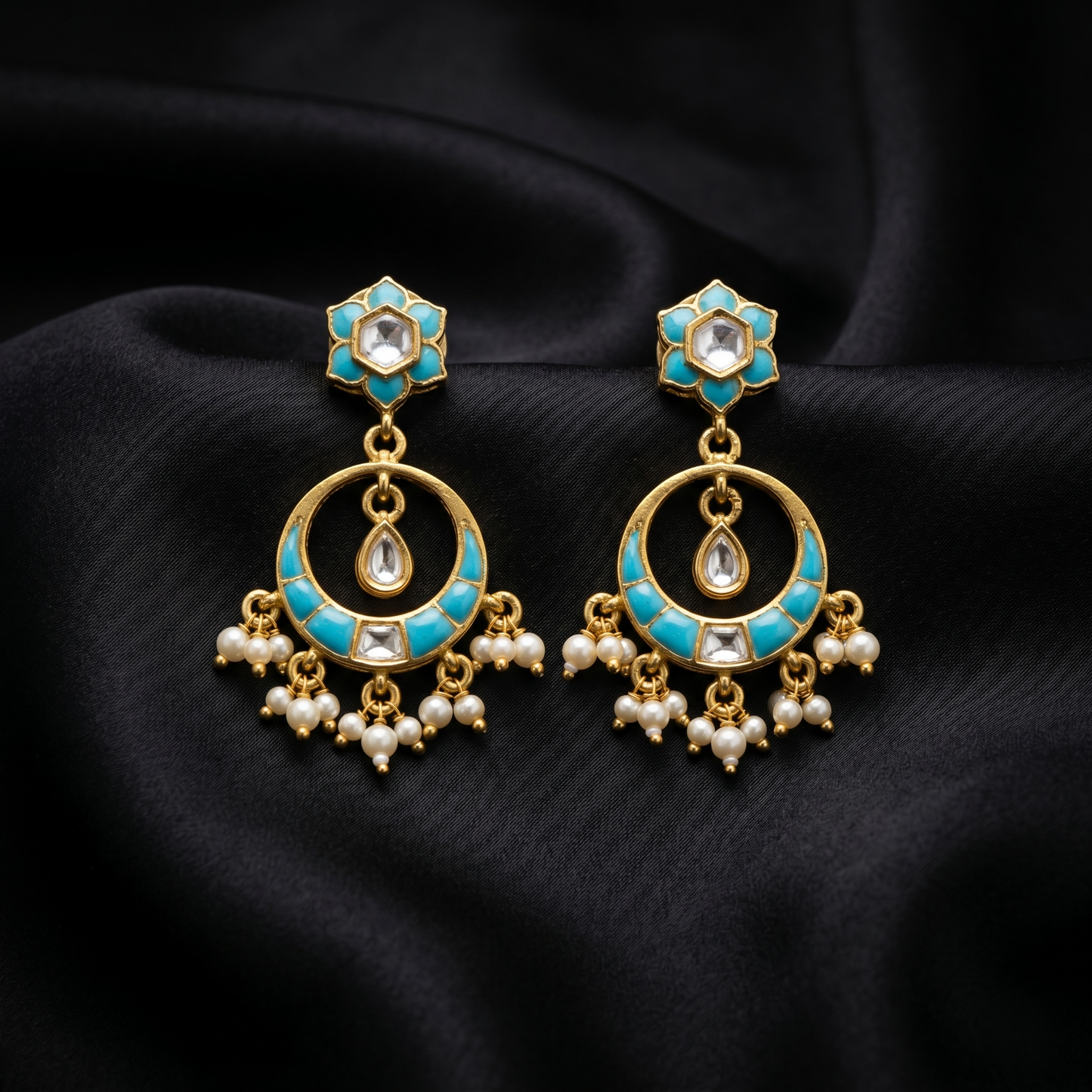 Turquoise Enamel Gold Plated Silver Earrings
