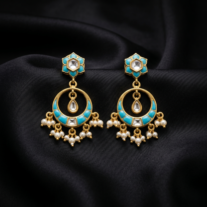 Turquoise Enamel Gold Plated Silver Earrings