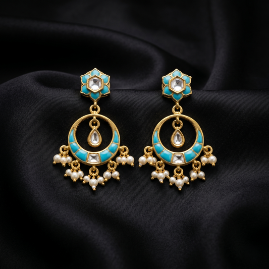 Turquoise Enamel Gold Plated Silver Earrings