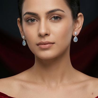 Serene Aqua Chalcedony Silver Drop Earrings