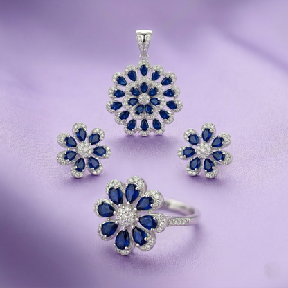 Floral Sapphire Brilliance Silver Pendant Set