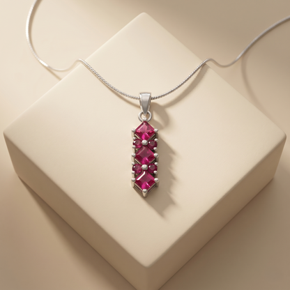 Elegant Silver Stacked Pink Gemstone Pendant