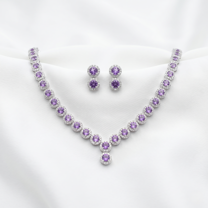 Elegant Amethyst Silver Halo Jewelry Set