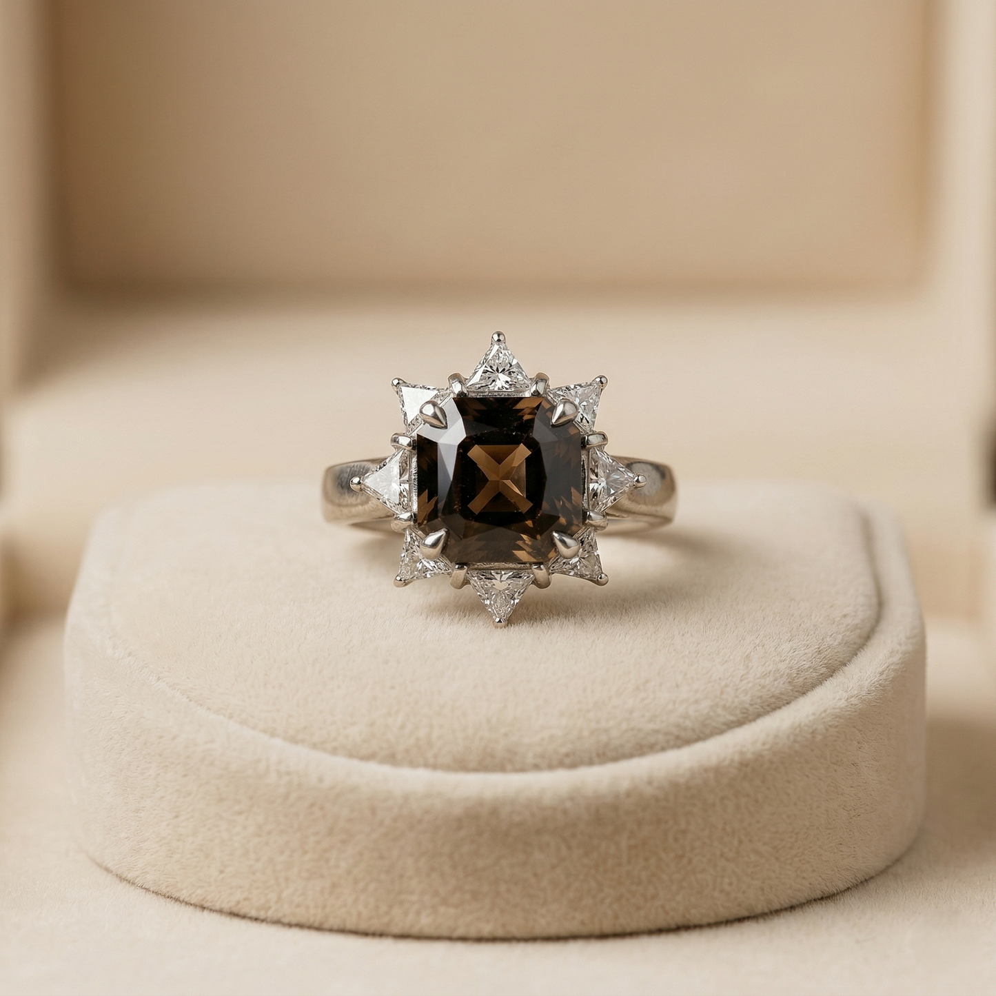 Smoky Starburst Sterling Silver Halo Ring