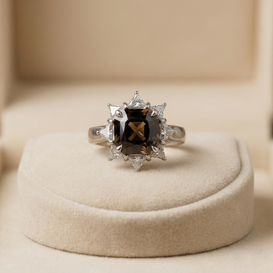 Smoky Starburst Sterling Silver Halo Ring