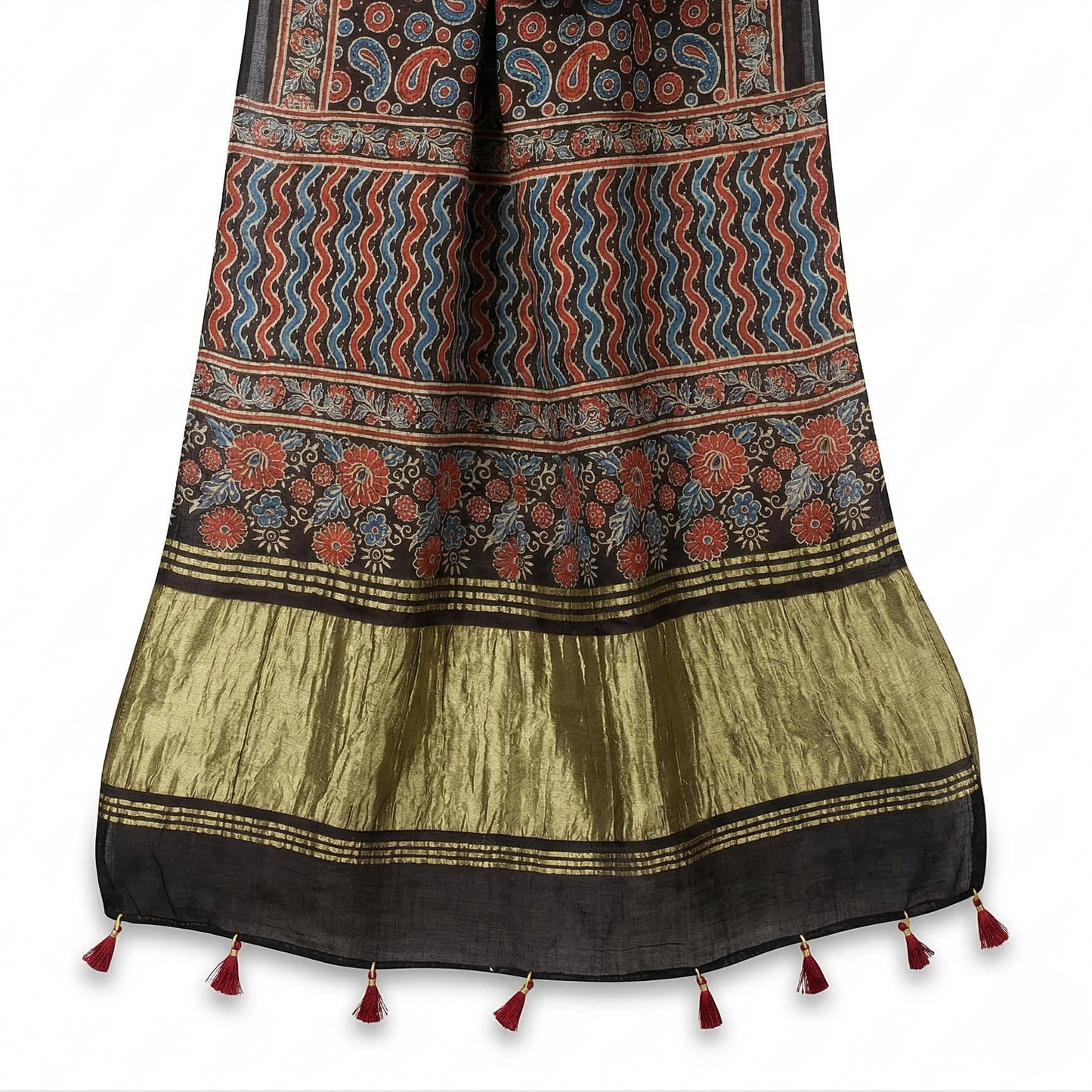 Hand-Block Ajrakh Print Silk Blend Dupatta